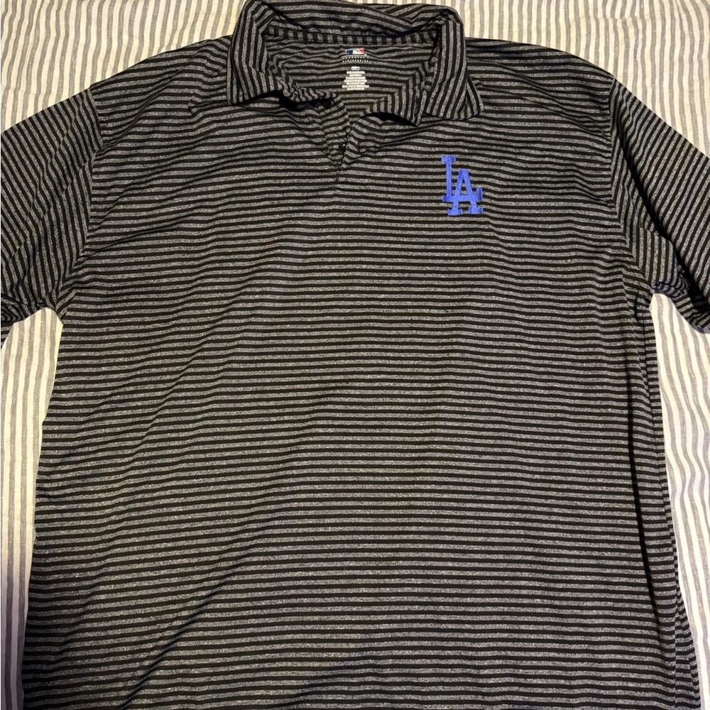 Men's Black Striped Dodgers polo shirt
